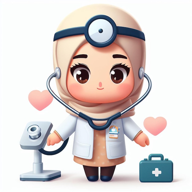 3d illustration of a girl wearing a doctor's profession outfit on a white background