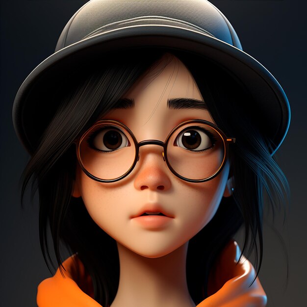 3d illustration of a girl with glasses and cap