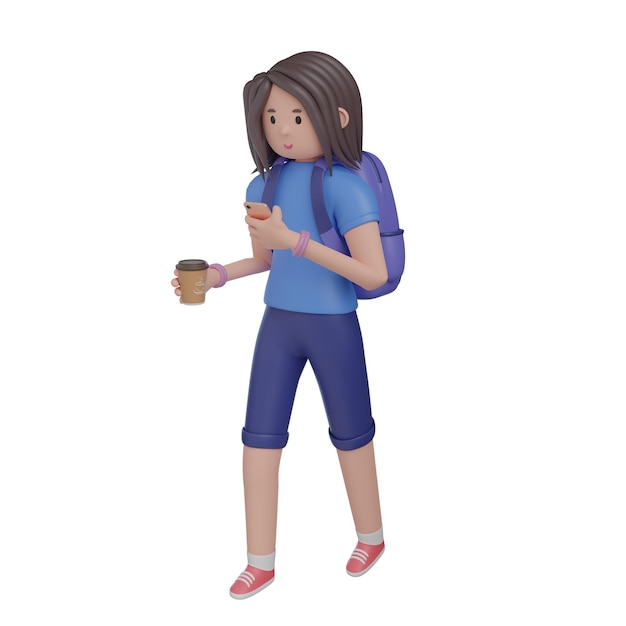 3D Illustration of Girl with smartphone