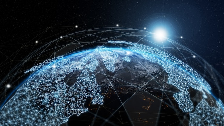 Photo 3d illustration global modern creative communication and internet network map