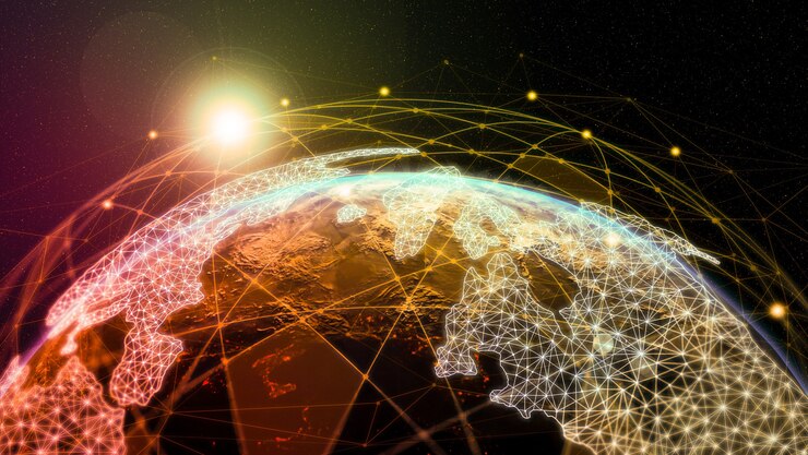 Photo 3d illustration global modern creative communication and internet network map