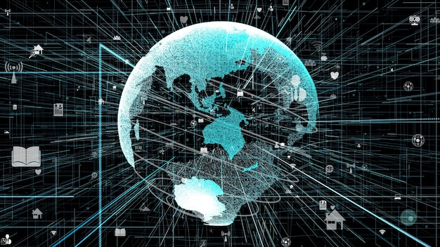 글로벌 온라인 인터넷 네트워크 개념의 3D 그림