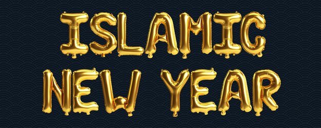 Photo 3d illustration of gold letter balloons about islamic new year isolated on background