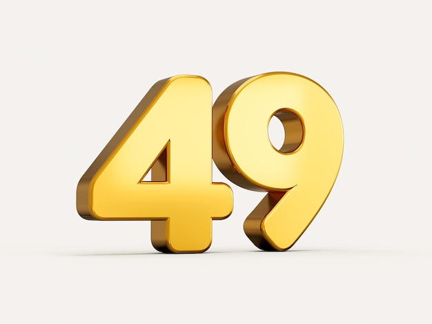 3d illustration of golden number 49 or forty nine isolated on beige background with shadow for web and print