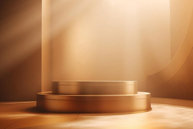 3d illustration golden podium background with sunlight cosmetic product presentation