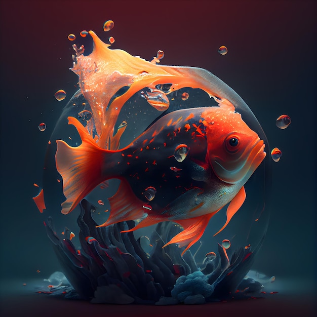 3D Illustration of a goldfish swimming in the water