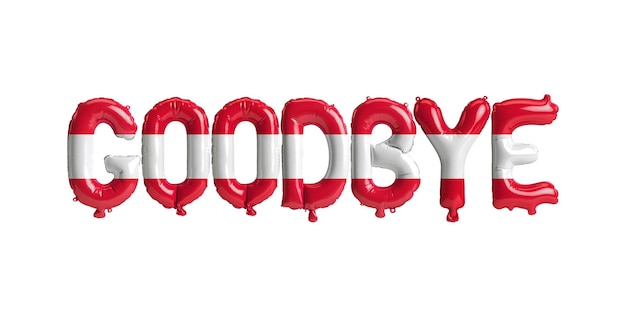 3d illustration of goodbyeletter balloons with austria flag isolated on white background