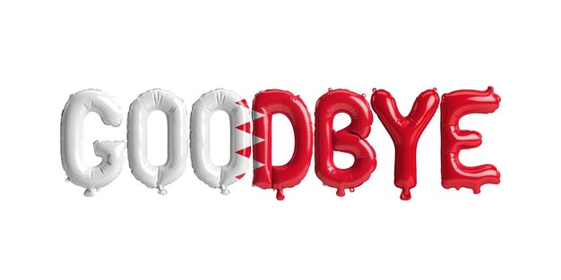 3d illustration of goodbyeletter balloons with bahrain flag isolated on white background