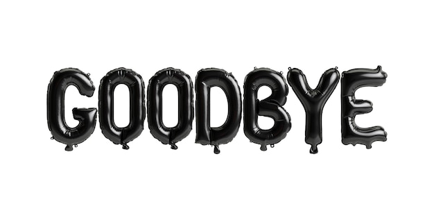 3d illustration of goodbyeletter black balloons isolated on white background