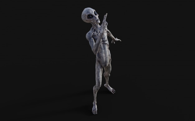 3d Illustration of a gray alien on dark background with clipping path.