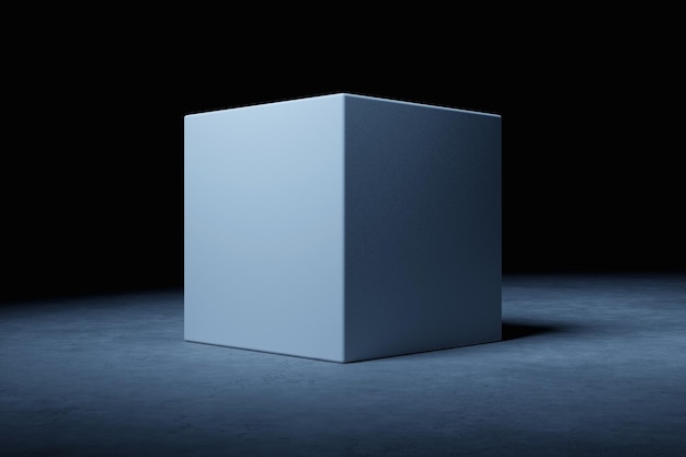 3d illustration gray cube flying on black background