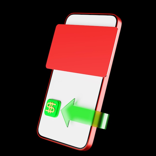 검정색 격리된 배경에 있는 스마트폰의 녹색 달러 돈 아이콘의 3d 그림 환율 기호 상승 가격