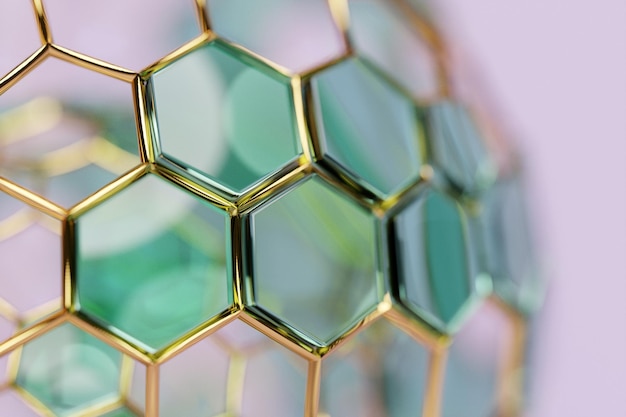 Иллюстрация 3d зеленых сот. Шаблон простых геометрических шестиугольных форм, мозаичный фон. Концепция пчелиных сот, улей