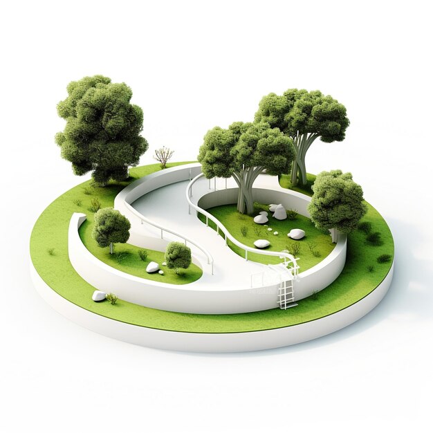 3d illustration green landscape isolated in white background