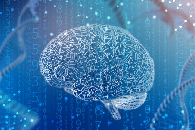 デジタル脳の3 dイラストグリッド。人工知能と心の無限の可能性