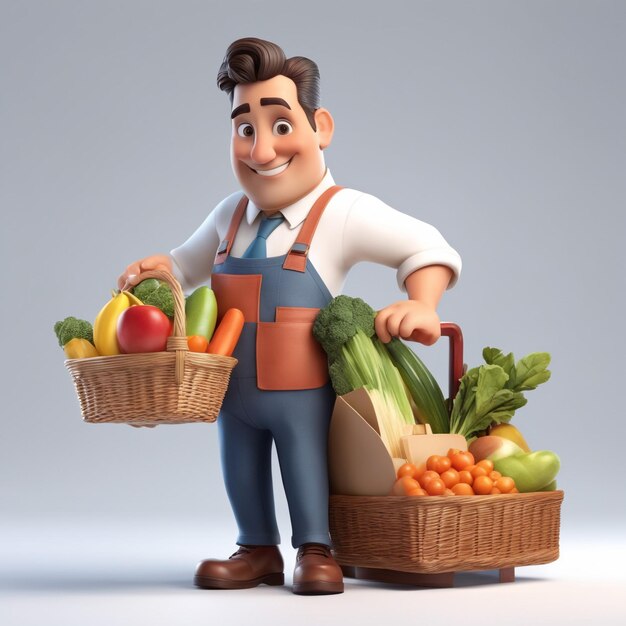 3d illustration of Grocer man isolated on market backgroundshopping consept