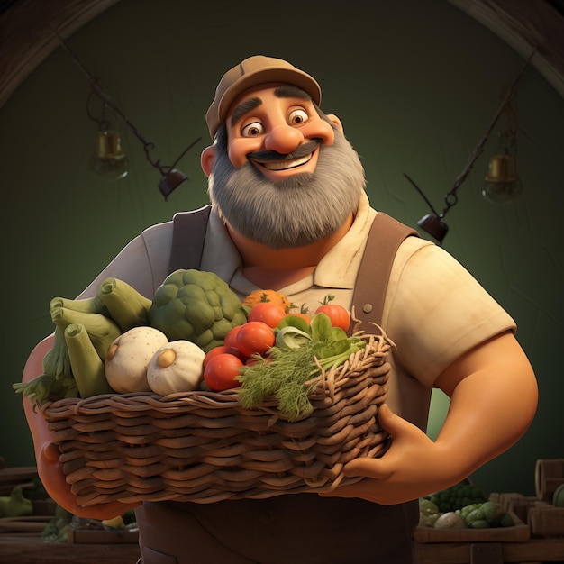 Photo 3d illustration of grocer man isolated