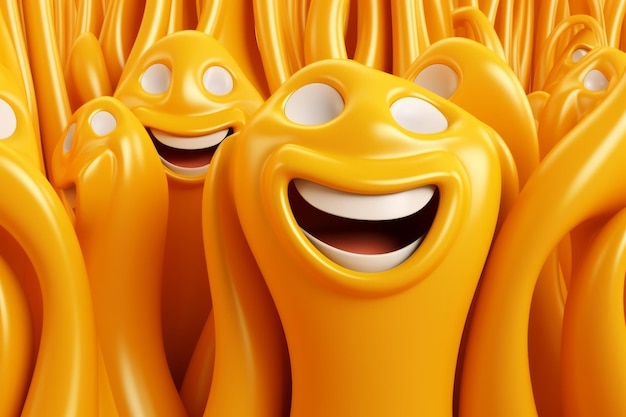 3d illustration of a group of orange jellyfish with happy faces