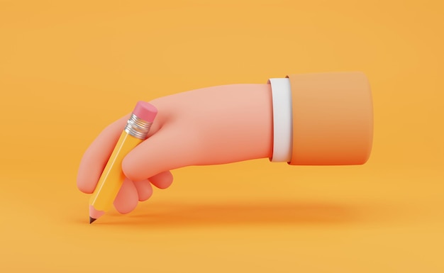 3D illustration, Hand hold a yellow pencil