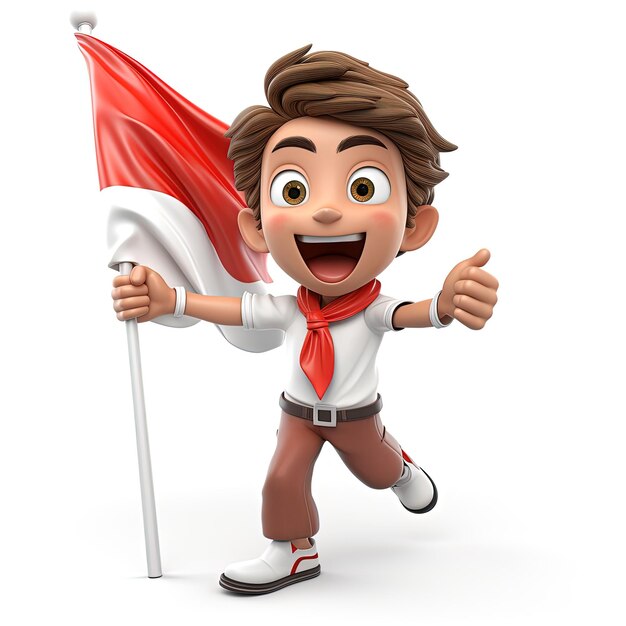 3d illustration of happy boy red and white concept character isolated on white background