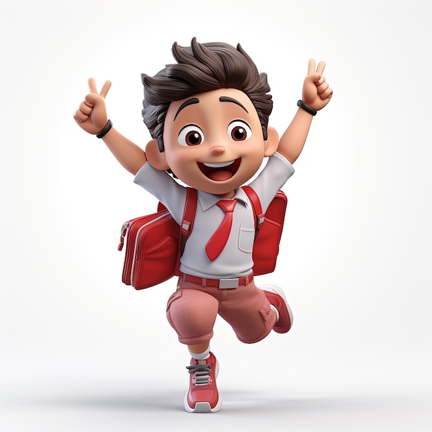 白い背景に分離された幸せな少年の赤と白のコンセプトキャラクターの 3 d イラストレーション