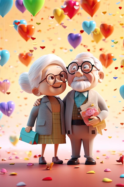 3d illustration of a happy grandparents day pale background AI Generated