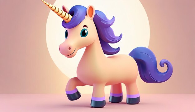 Foto illustrazione 3d di un unicorno felice