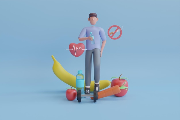 3D Illustration of Healthy Lifestyle, Balanced Diet and Body Wellbeing. healthy living