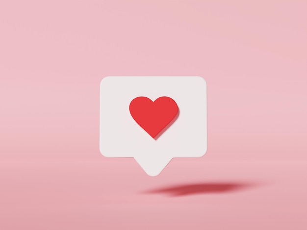 3d illustration of heart button icon. like heart icon on pink background