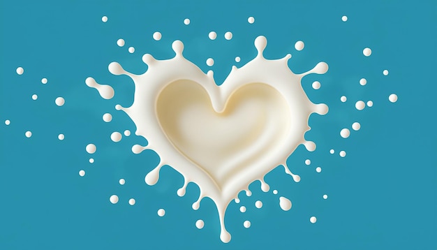 3d illustration of heart shape milk splash on blue background with clipping path