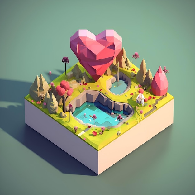 A 3d illustration of a heart shaped object with a pink background