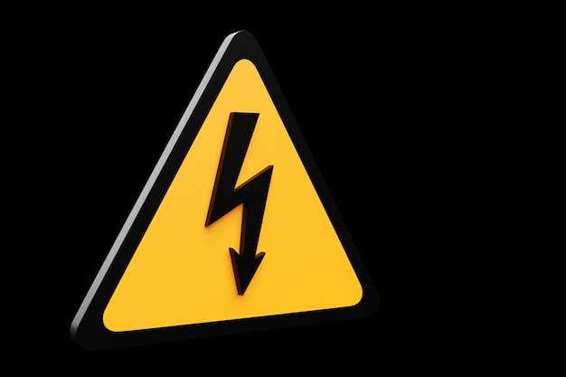 Photo 3d illustration high voltage icon, danger symbol on black isolated  background