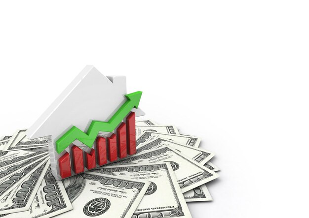 Photo 3d illustration of a house and financial charts and money around dollar