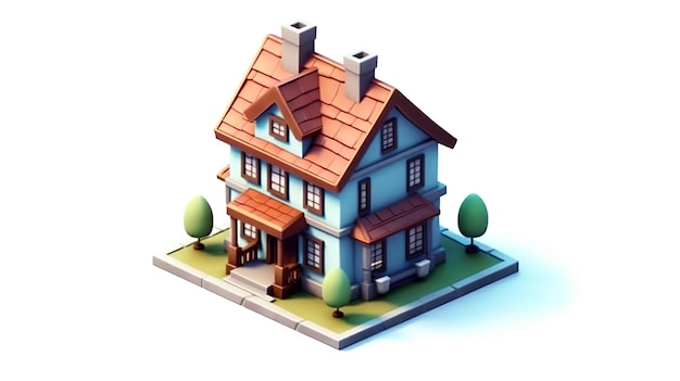 Photo 3d illustration of house in isometric view isolated on white background