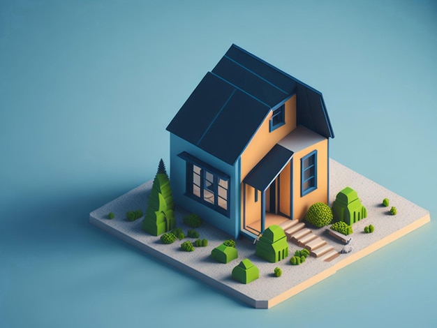 3d illustration of a house with trees and grass on the ground