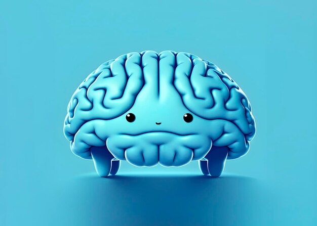 3d illustration of a human brain character with a friendly face