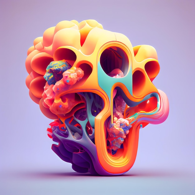 3d illustration of human brain made of colorful abstract elements 3d rendering