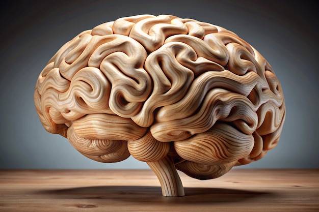 3d illustration of human brain made of wood