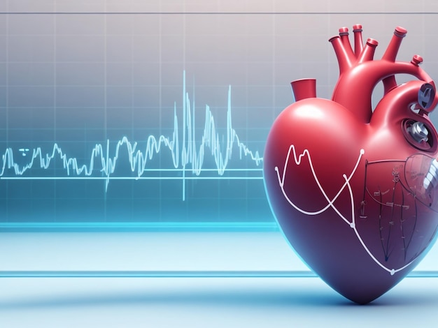 Foto illustrazione 3d delle tecnologie digitali del cuore umano e del cardiogramma in medicina