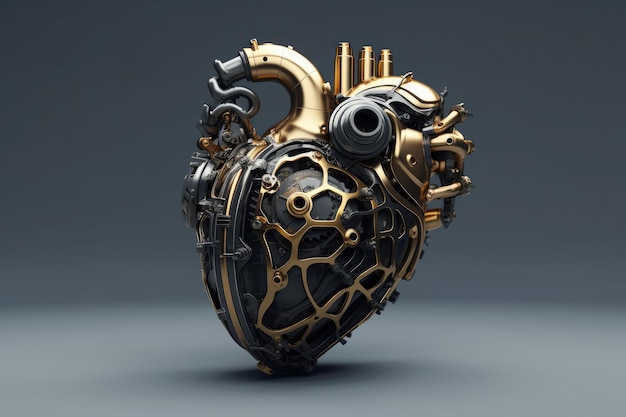 3d illustration of Human Heart made of black onyx golden highlights AI Generated