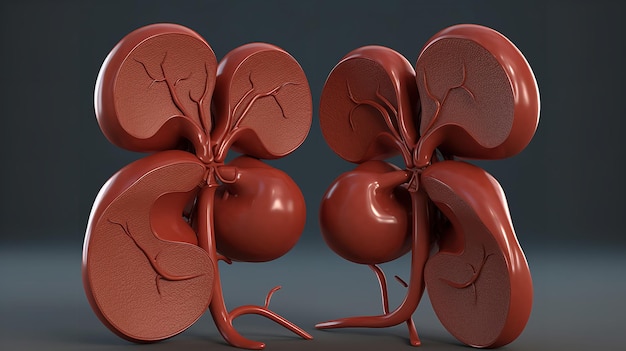 Photo 3d illustration of human kidneys for medical education