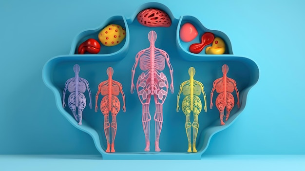 Illustrazione 3d dei sistemi di organi umani organi interni umani anatomia circolatorio nervoso