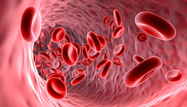 Photo 3d illustration of human red blood cells in vein concept for medical health care