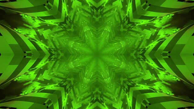 3d illustration of hypnotic neon green symmetric pattern with glowing lines as abstract background