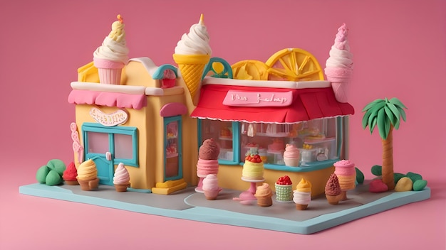 3d illustration of an ice cream shop with a lot of ice cream