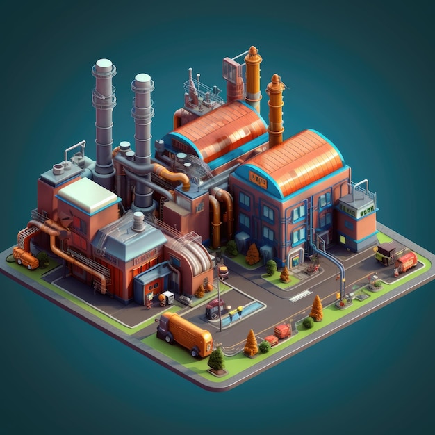 3d illustration icon of a factory building isometric view