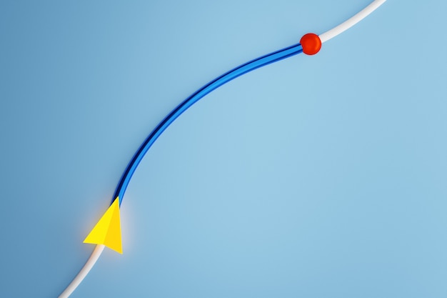 3d illustration of an icon with the direction of movement along the trajectory with navigation markers, destination  on a blue background