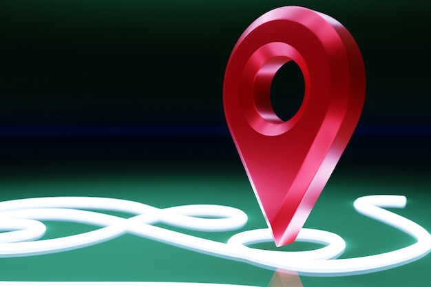 地図上の赤い目的地のアイコンの3dイラスト。ナビゲーションマーカー