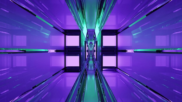 3D illustration of illuminated cyberspace with symmetric 4K UHD pattern