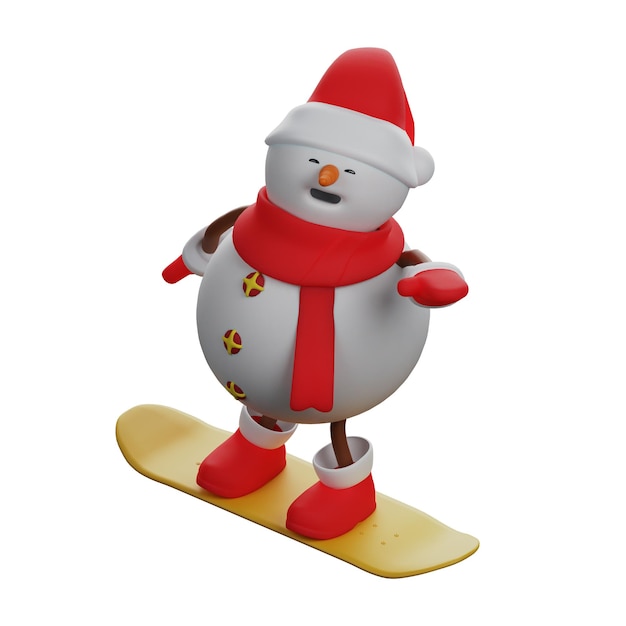 3D illustration Illustration of a 3D Snowman character trying out a skateboard wear cool scarves